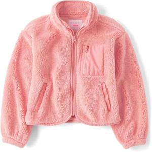 imageThe Childrens Place Girls Long Sleeve Sherpa Fleece Full Zip JacketPink Kiss