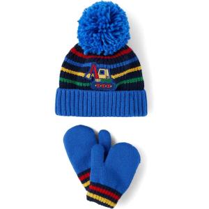 imageThe Childrens Place Unisex Baby And Toddler Winter Hat and Mittens Cold Weather SetBlue Truck Set