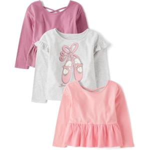 imageThe Childrens Place babygirls And Toddler Girl Long Sleeve Shirts 3packBallet ShoesMauvePink 3pack