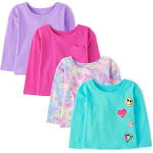 imageThe Childrens Place babygirls And Toddler Girl Long Sleeve Shirts 3packBlueTie DyePinkPurple 4pack