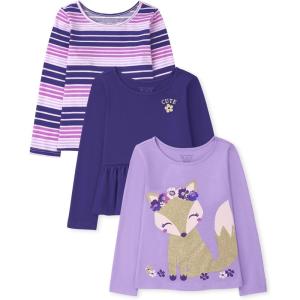 imageThe Childrens Place babygirls And Toddler Girl Long Sleeve Shirts 3packIris StripeIrisPurple Fox 3pack