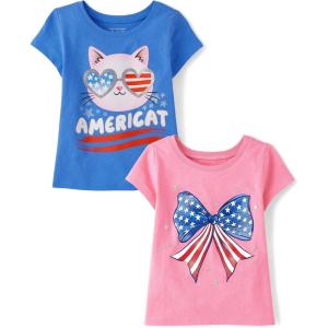 imageThe Childrens Place Baby Girls and Toddler All HolidaysBirthdays Short Sleeve Graphic TShirts2 PackAmericatAmerican Flag Bow