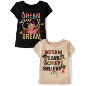 imageThe Childrens Place Baby Girls and Toddler All HolidaysBirthdays Short Sleeve Graphic TShirts2 PackDream Lead Achieve BelieveDream