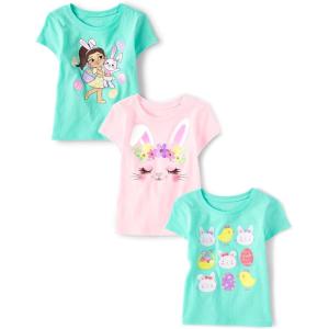 imageThe Childrens Place Baby Girls and Toddler All HolidaysBirthdays Short Sleeve Graphic TShirts3 PackBunny FaceEggsBunny Girl