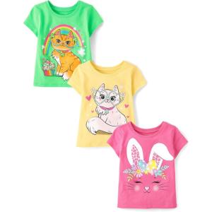imageThe Childrens Place Baby Girls and Toddler All HolidaysBirthdays Short Sleeve Graphic TShirts3 PackRainbow CatCatBunny Cat
