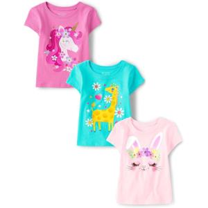 imageThe Childrens Place Baby Girls and Toddler All HolidaysBirthdays Short Sleeve Graphic TShirts3 PackUnicornGiraffeBunny