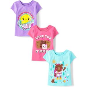imageThe Childrens Place Baby Girls and Toddler Assorted Everyday Short Sleeve Graphic TShirtsmultipacksCamp 3pack