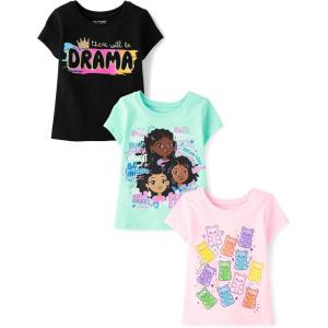 imageThe Childrens Place Baby Girls and Toddler Assorted Everyday Short Sleeve Graphic TShirtsmultipacksDramaGirl WordsGummy Bears 3pack
