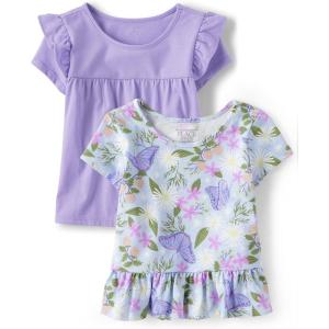 imageThe Childrens Place Baby Girls and Toddler Short Sleeve Flutter ShirtButterfly Garden 2pack