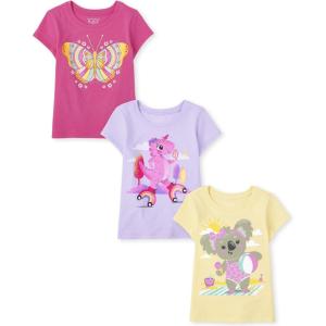imageThe Childrens Place Baby Girls and Toddler UnicornsButterfliesTrends Short Sleeve Graphic TShirts3 PackBeach KoalaFlowersDino Skater