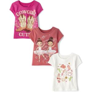 imageThe Childrens Place Baby Girls and Toddler UnicornsButterfliesTrends Short Sleeve Graphic TShirts3 PackCowgirl CutieBallerinasWestern