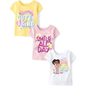 imageThe Childrens Place Baby Girls and Toddler UnicornsButterfliesTrends Short Sleeve Graphic TShirts3 PackCute KidHappyGirl Words