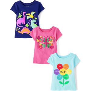 imageThe Childrens Place Baby Girls and Toddler UnicornsButterfliesTrends Short Sleeve Graphic TShirts3 PackFlowersButterflyDinos
