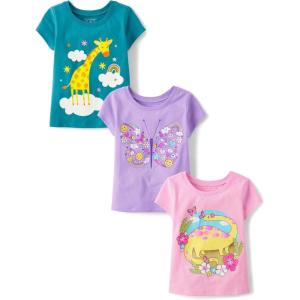 imageThe Childrens Place Baby Girls and Toddler UnicornsButterfliesTrends Short Sleeve Graphic TShirts3 PackGiraffeButterflyDino