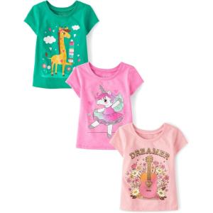 imageThe Childrens Place Baby Girls and Toddler UnicornsButterfliesTrends Short Sleeve Graphic TShirts3 PackGiraffeUnicornGuitar