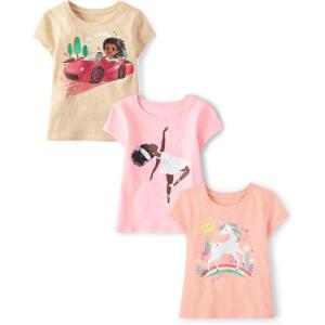 imageThe Childrens Place Baby Girls and Toddler UnicornsButterfliesTrends Short Sleeve Graphic TShirts3 PackGirl CarUnicornDance