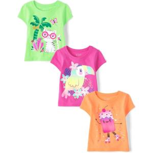 imageThe Childrens Place Baby Girls and Toddler UnicornsButterfliesTrends Short Sleeve Graphic TShirts3 PackHawaiian 3pack