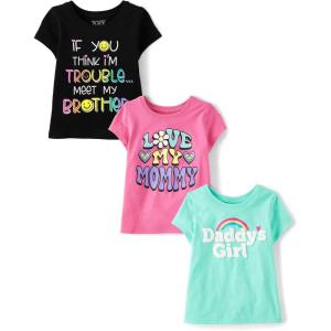 imageThe Childrens Place Baby Girls and Toddler UnicornsButterfliesTrends Short Sleeve Graphic TShirts3 PackMomDaddys GirlBrother