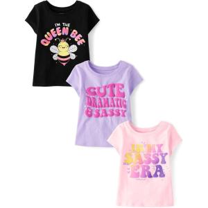 imageThe Childrens Place Baby Girls and Toddler UnicornsButterfliesTrends Short Sleeve Graphic TShirts3 PackSassy EraQueen BeeCute