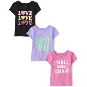 imageThe Childrens Place Baby Girls and Toddler UnicornsButterfliesTrends Short Sleeve Graphic TShirts3 PackSassyLovein Charge
