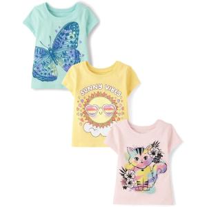 imageThe Childrens Place Baby Girls and Toddler UnicornsButterfliesTrends Short Sleeve Graphic TShirts3 PackSunCatButterfly
