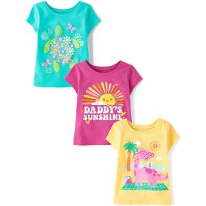 imageThe Childrens Place Baby Girls and Toddler UnicornsButterfliesTrends Short Sleeve Graphic TShirts3 PackTurtleDinoDaddys Sunshine
