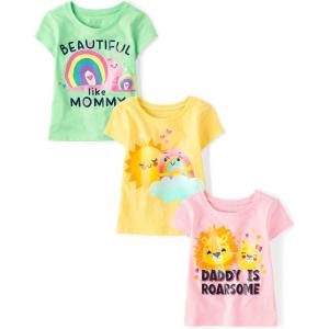 imageThe Childrens Place Baby Toddler Girl Short Sleeve Graphic TShirt 3PackBeautiful MommySunshineDaddy Roarsome