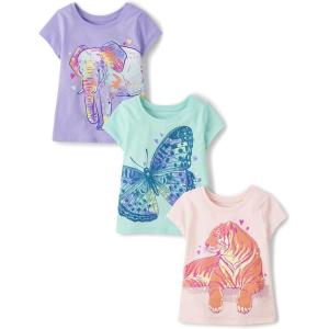 imageThe Childrens Place Baby Toddler Girl Short Sleeve Graphic TShirt 3PackButterflyElephantTiger 3pack