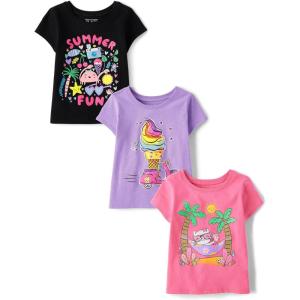 imageThe Childrens Place Baby Toddler Girl Short Sleeve Graphic TShirt 3PackCat HammockSummer FunIce Cream 3pack