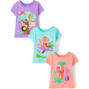 imageThe Childrens Place Baby Toddler Girl Short Sleeve Graphic TShirt 3PackDinosDinos TreehouseDino Canoe 3pack