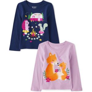 imageThe Childrens Place Baby Toddler Girl Short Sleeve Graphic TShirt 3PackFoxCamping 2pack