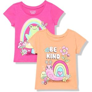 imageThe Childrens Place Baby Toddler Girls 2Pack Short Sleeve Graphic TShirtBe KindFrog Mushroom