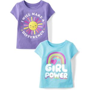 imageThe Childrens Place Baby Toddler Girls 2Pack Short Sleeve Graphic TShirtMake a DifferenceGirl Power