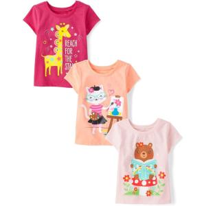 imageThe Childrens Place BabyGirls and Toddler SchoolLearning Short Sleeve Graphic TShirts3 PackCat PaintingGiraffeNear Reading