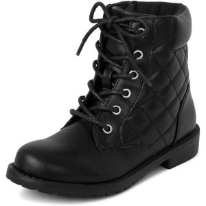 imageThe Childrens Place Girls Lace Up Combat BootsBlack Quilted