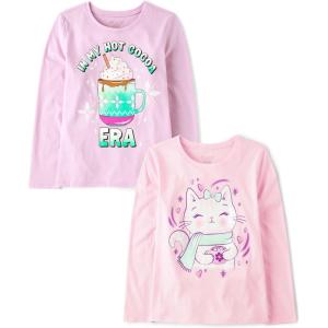 imageThe Childrens Place Girls UnicornsSportsButterflies Long Sleeve Graphic TShirts2 PackHot Cocoa EraCat Mug