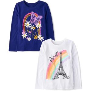 imageThe Childrens Place Girls UnicornsSportsButterflies Long Sleeve Graphic TShirts2 PackPairsRainbow