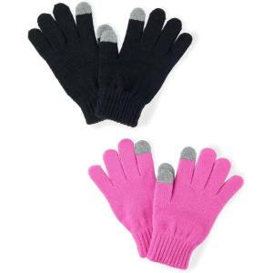 imageThe Childrens Place Unisex Kids Winter Knit Stretchy Texting Kids GlovesBlackPink 2pack