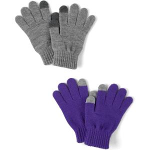 imageThe Childrens Place Unisex Kids Winter Knit Stretchy Texting Kids GlovesGreyPurple 2pack