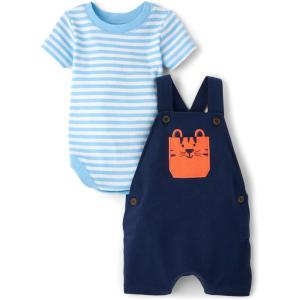 imageThe Childrens Place babyboys And Toddler Short Sleeve Bodysuit and Overalls 2 Piece Playwear SetTidal Tiger
