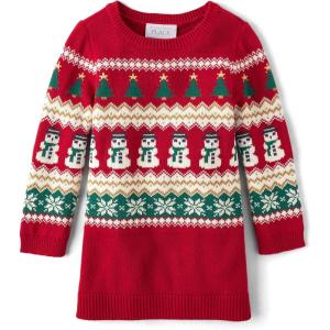imageThe Childrens Place Baby and Toddler Girls Long Sleeve Sweater DressClassic Red Fairisle