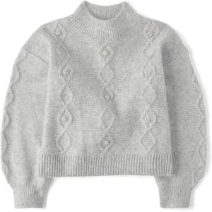 imageThe Childrens Place Girls Long Sleeve Pullover Cable Knit SweaterMist Pearl