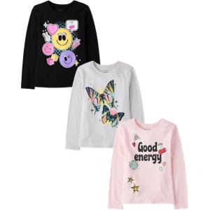 imageThe Childrens PlaceGirlsAssorted Everyday Long Sleeve Graphic TShirtsPositiveEmojisButterfly 3PackLarge