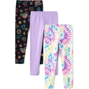 imageThe Childrens Place Girls Printed Leggings 2PackDoodle IconsPurpleTie Dye 3pack