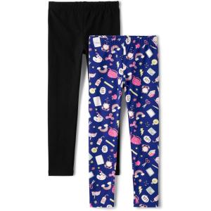 imageThe Childrens Place Girls Printed Leggings 2PackSchool Doodle VioletBlack 2pack