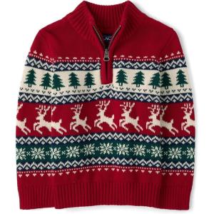 imageThe Childrens Place Baby Boys and Toddler Long Sleeve Quarter Zip Pullover SweaterRedochre Fairisle