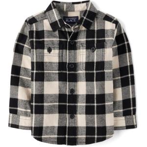 imageThe Childrens Place BabyBoys and Toddler Long Sleeve Plaid Flannel Button Up ShirtBuffalo Plaid