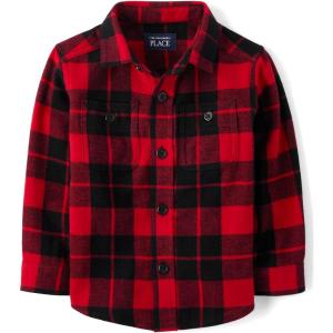 imageThe Childrens Place BabyBoys and Toddler Long Sleeve Plaid Flannel Button Up ShirtRed Buffalo Plaid