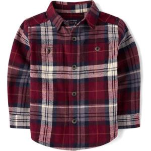 imageThe Childrens Place BabyBoys and Toddler Long Sleeve Plaid Flannel Button Up ShirtRedwood Plaid