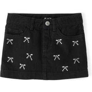 imageThe Childrens Place Girls Everyday Denim Skirts and SkortsBlack Wash Bows